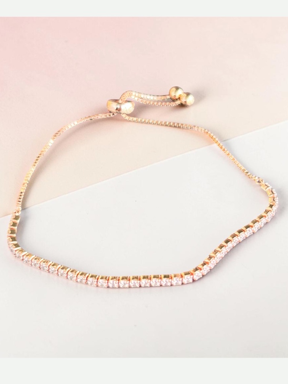Sterling Silver Adjustable Rose Gold Tennis Bracelet with Clear Stones